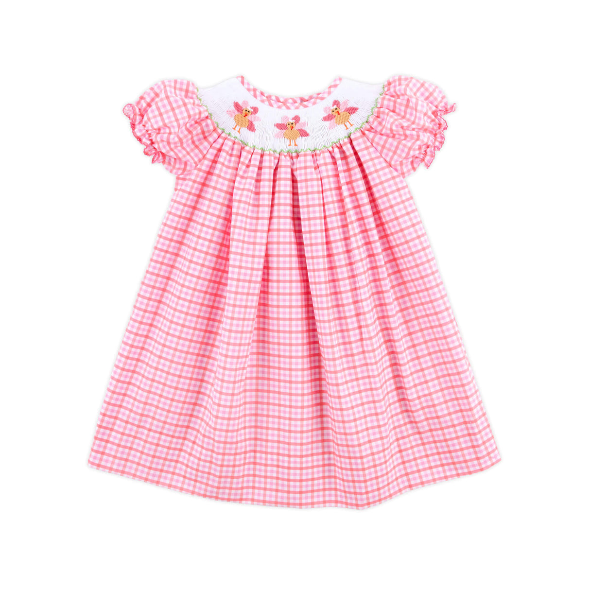 Adorable Turkey Smocked Pink Gingham Bishop Dress