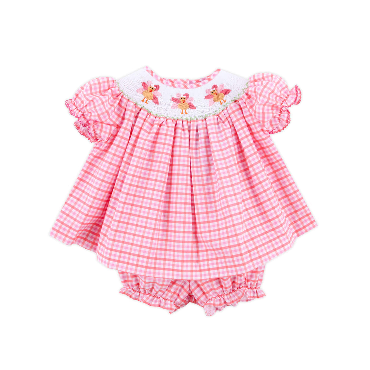 Adorable Turkey Smocked Pink Gingham Bloomer Set