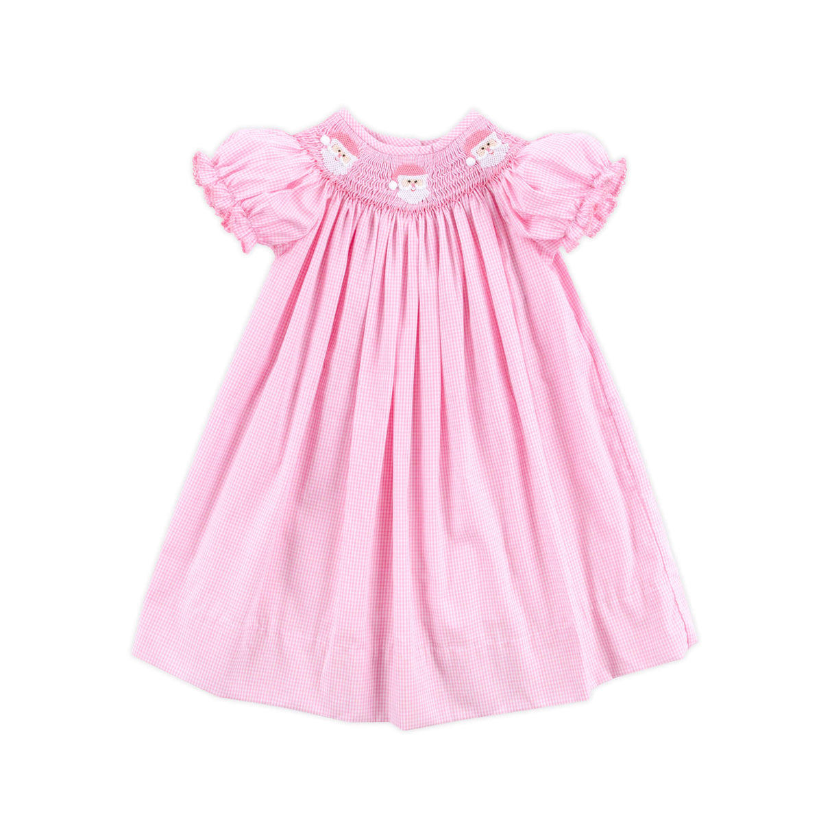 Happy Santa Smocked Pink Gingham Bishop Dress