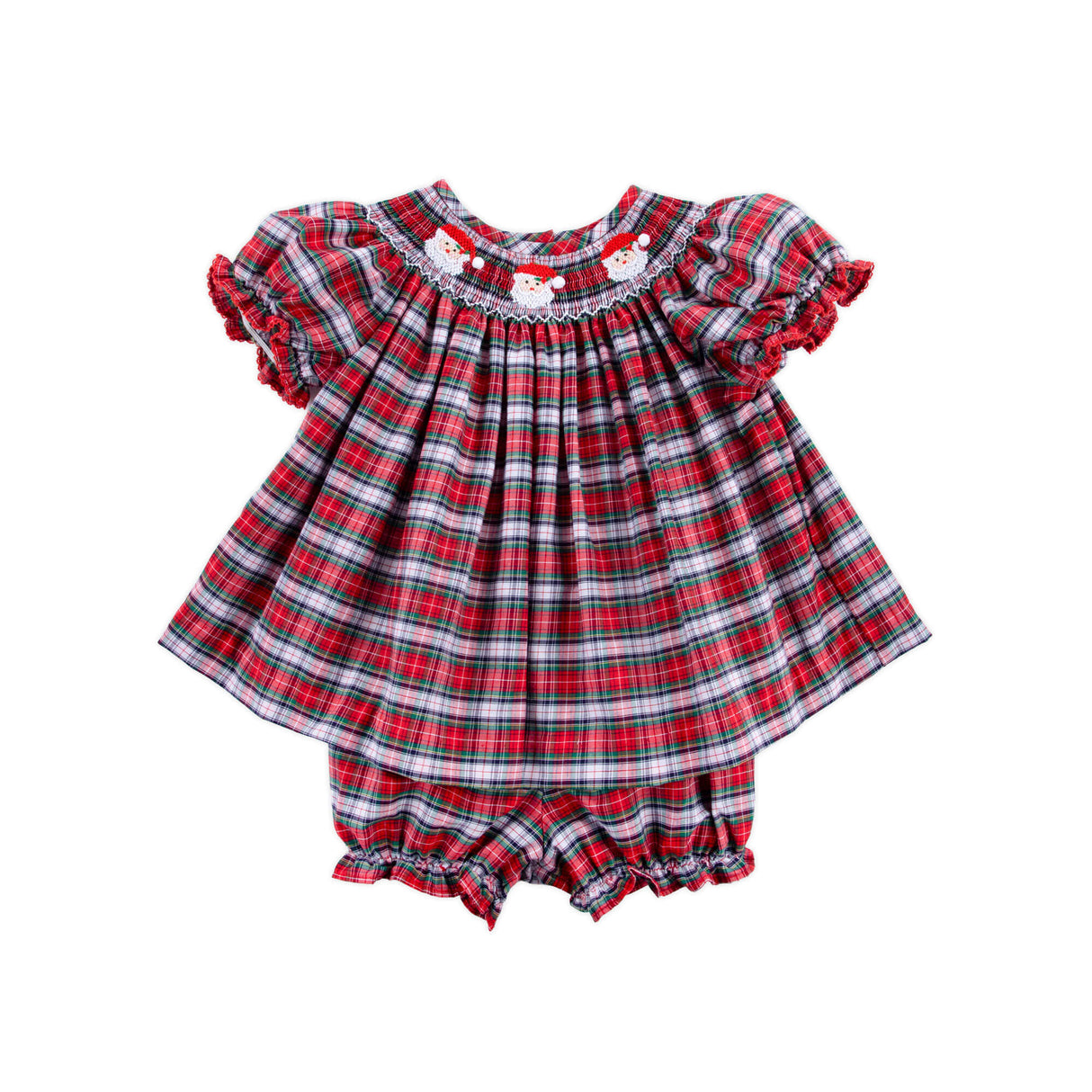 Happy Santa Smocked Seattle Red Plaid Bloomer Set