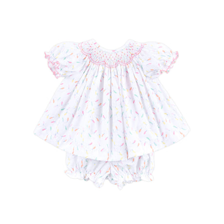 Christmas Lights White Print Smocked Bloomer Set