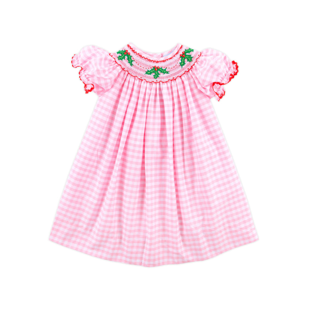 Holly Jolly Smocked Pink Gingham Bishop Dress