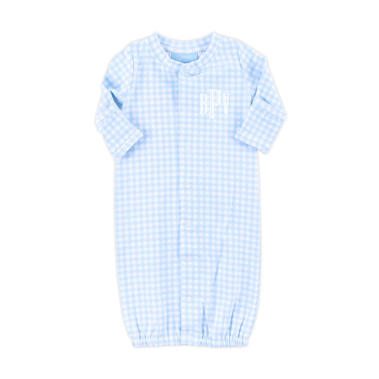 Light Blue Gingham Layette Gown