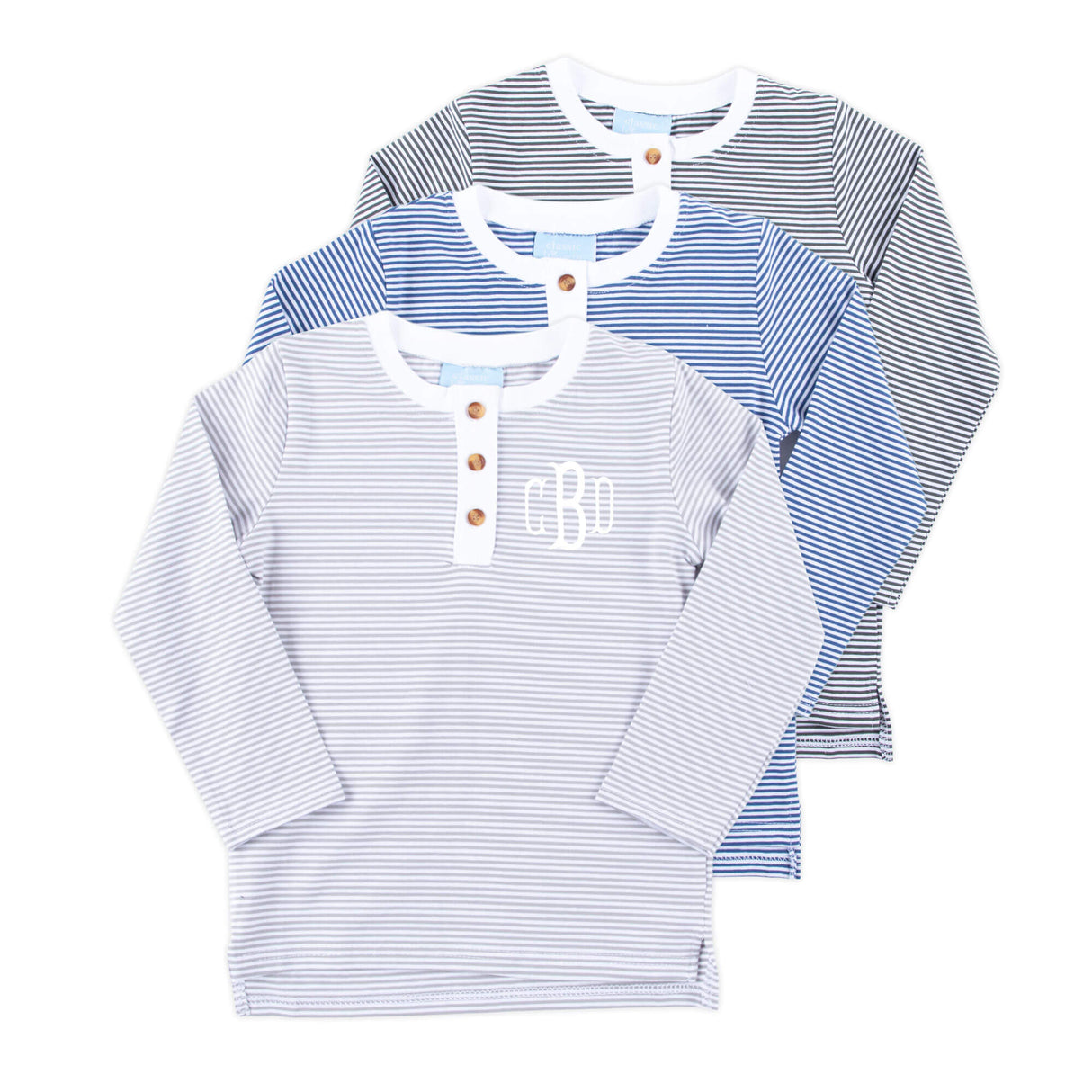 Gray Stripe Long Sleeve Henley Shirt