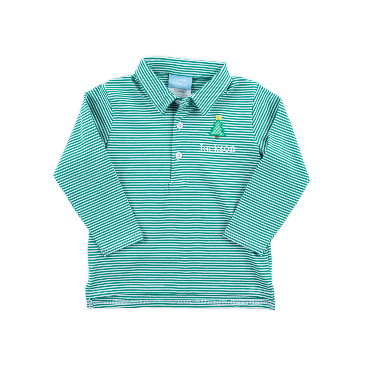 Christmas Tree Emerald Stripe Long Sleeve Polo