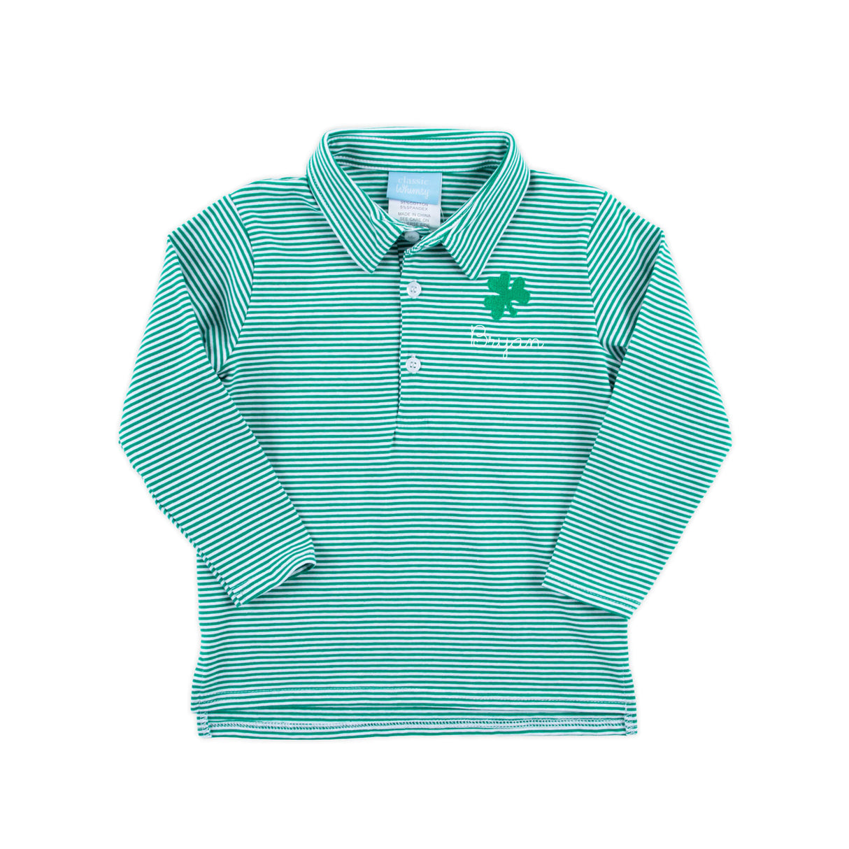 Shamrock Embroidered Green Stripe Polo