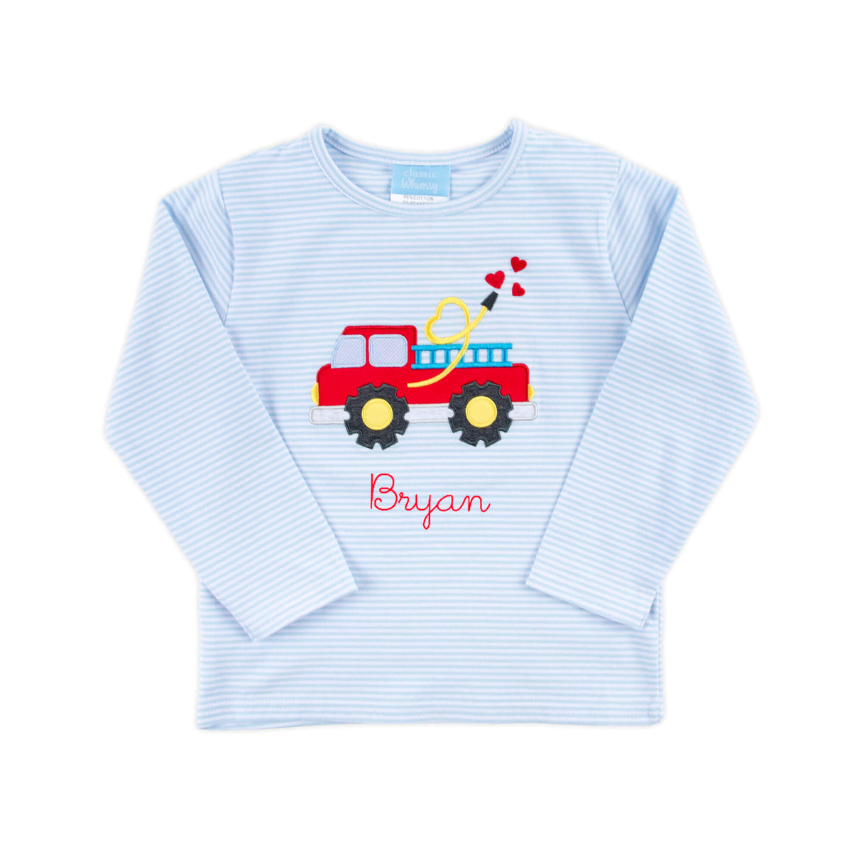 Heart Firetruck Light Blue Stripe Long Sleeve Shirt