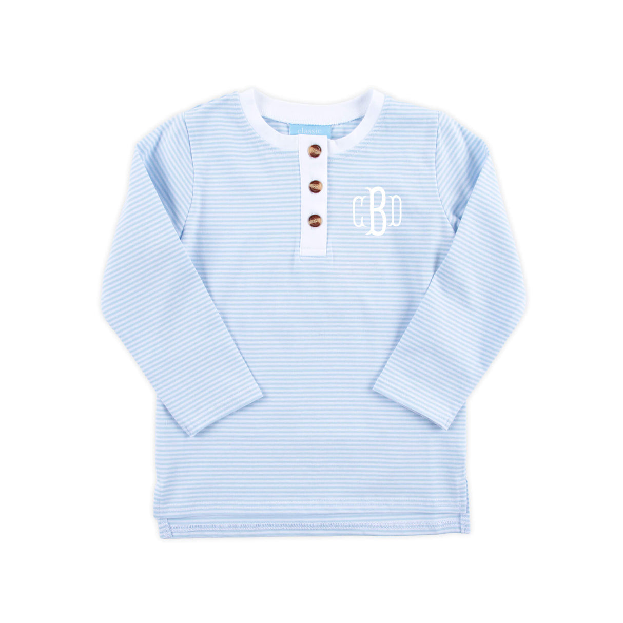 Light Blue Stripe Long Sleeve Henley Shirt