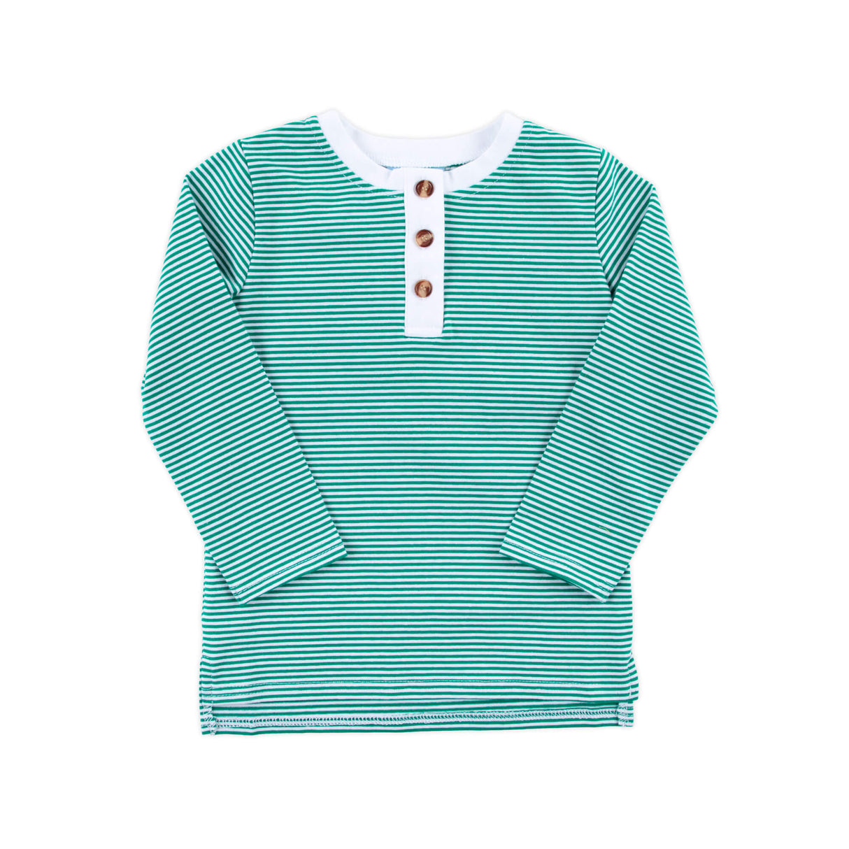 Green Stripe Long Sleeve Henley Shirt