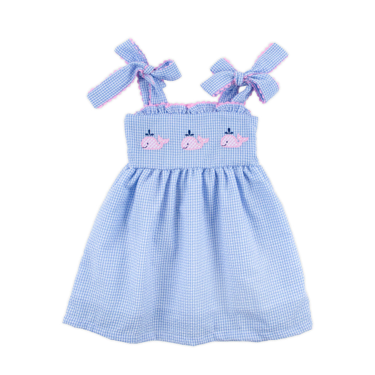 Ocean Whale Light Blue Gingham Aurora Dress
