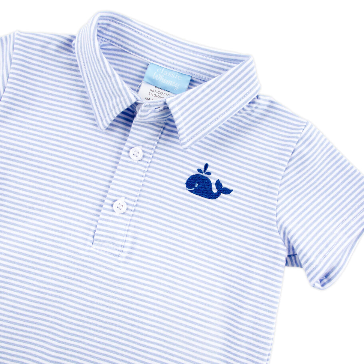 Ocean Whale Light Blue Stripe Polo