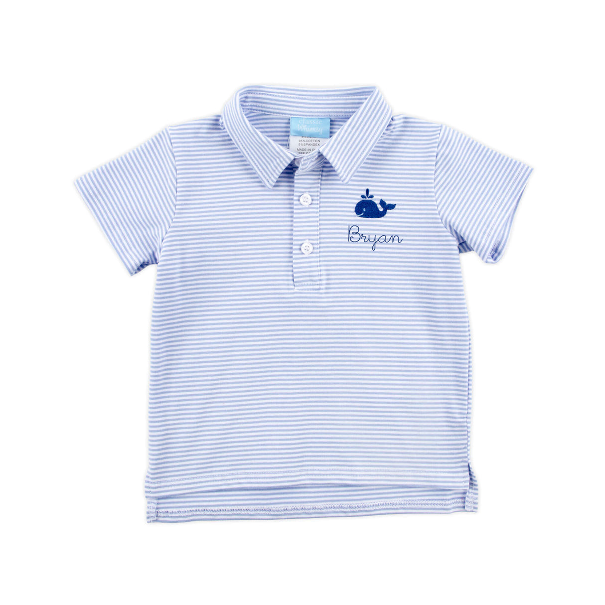 Ocean Whale Light Blue Stripe Polo