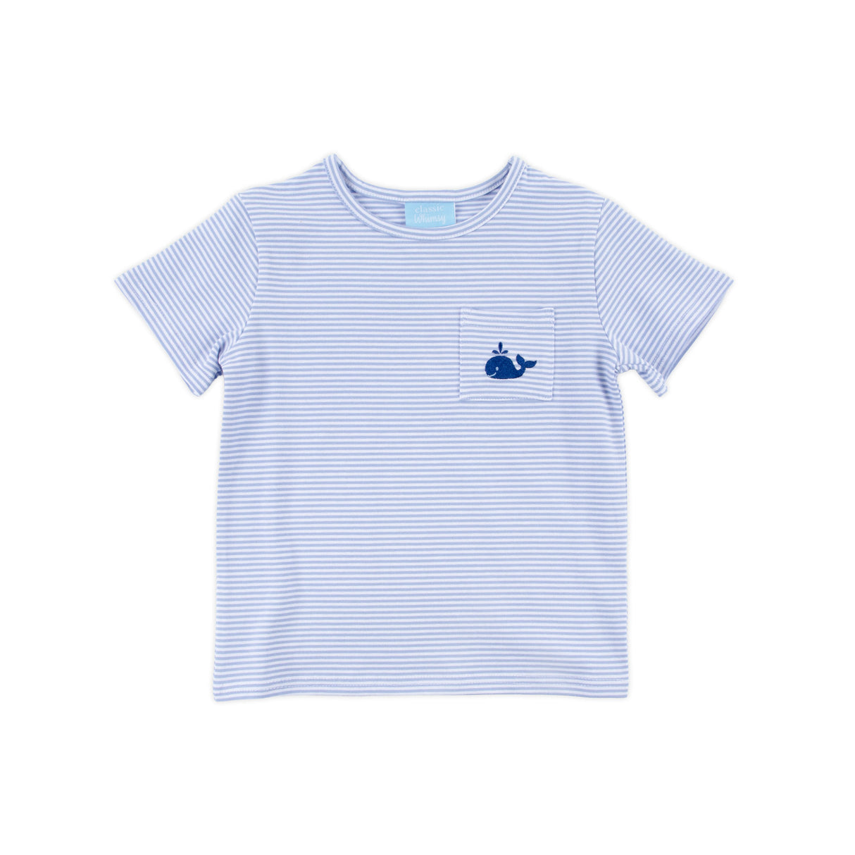 Ocean Whale Light Blue Stripe Short Sleeve Pocket Shirt