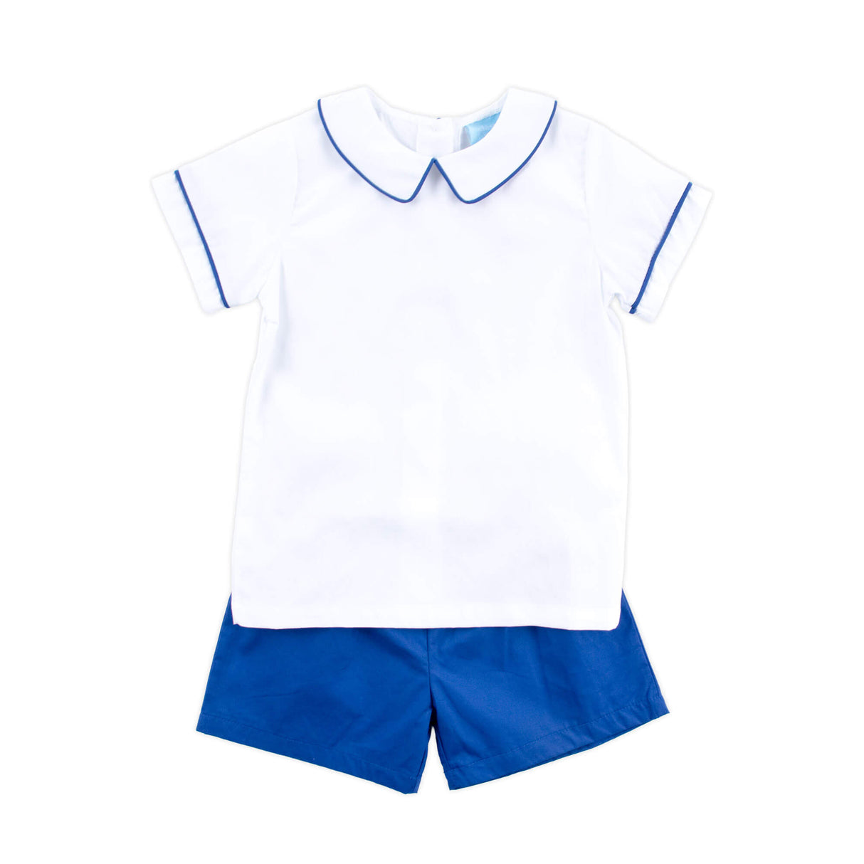 White And Royal Blue Collared Short Set