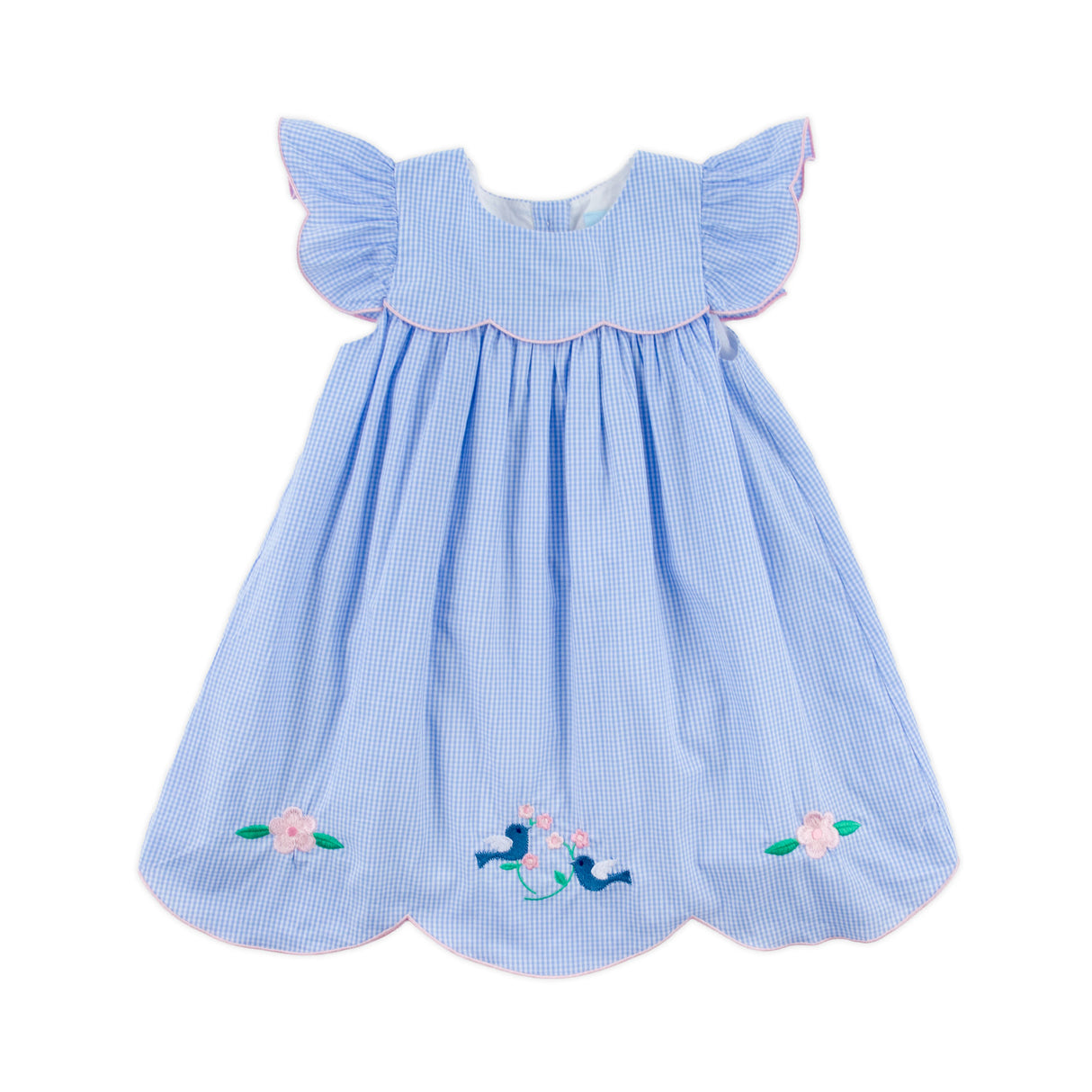 Sweet Bird Embroidered Light Blue Gingham Amelia Dress