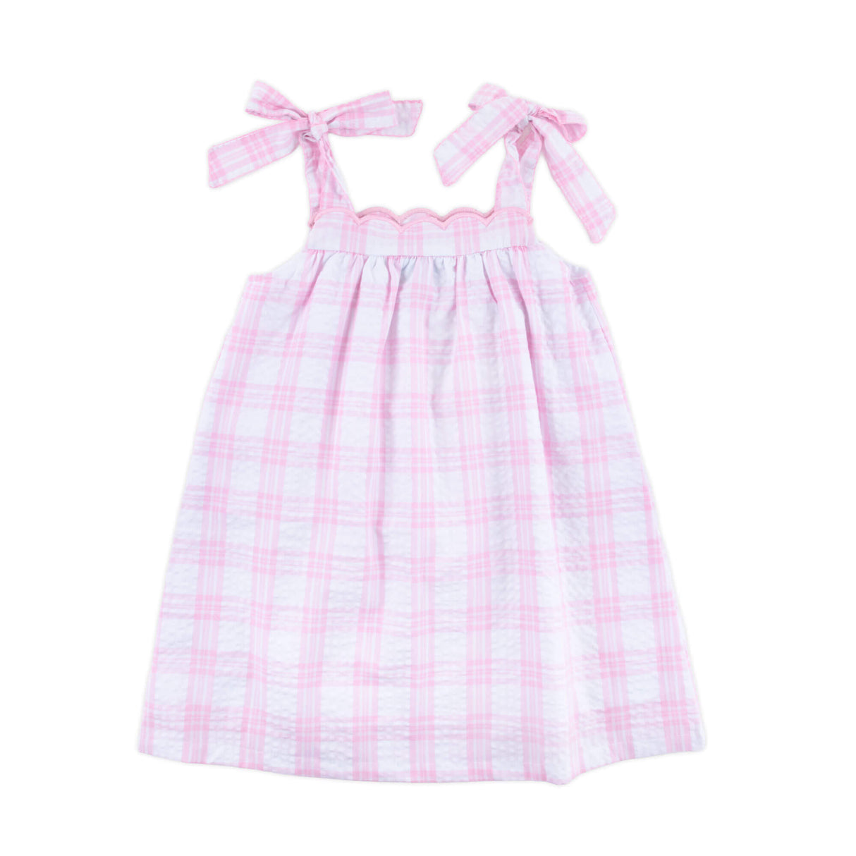 Light Pink Plaid Seersucker Tie Strap Dress