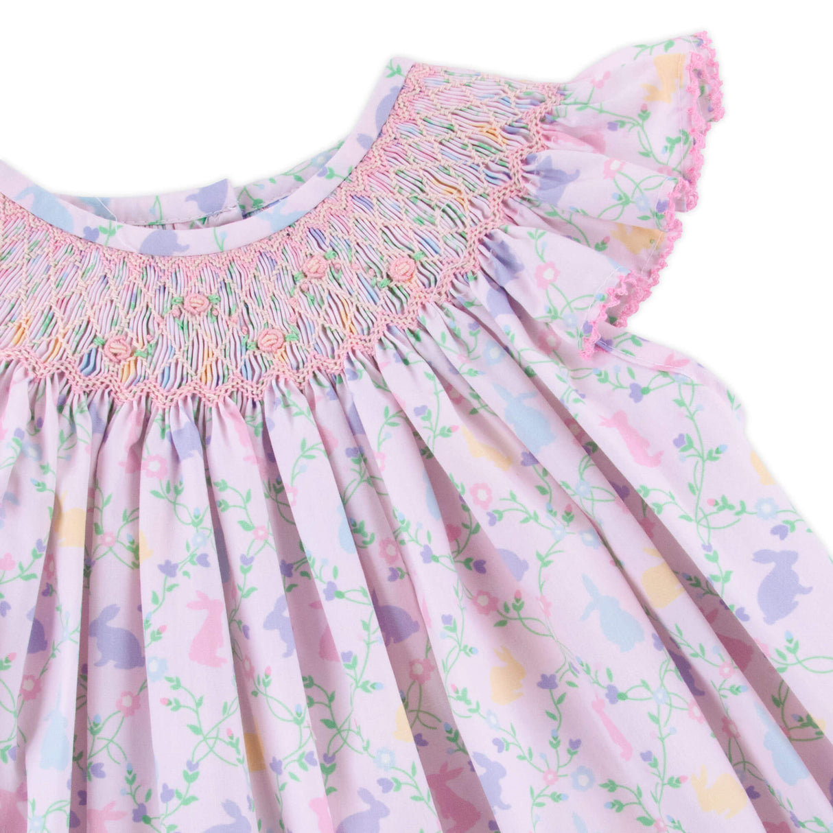 Easter Vine Smocked Pink Angel Sleeve Dress