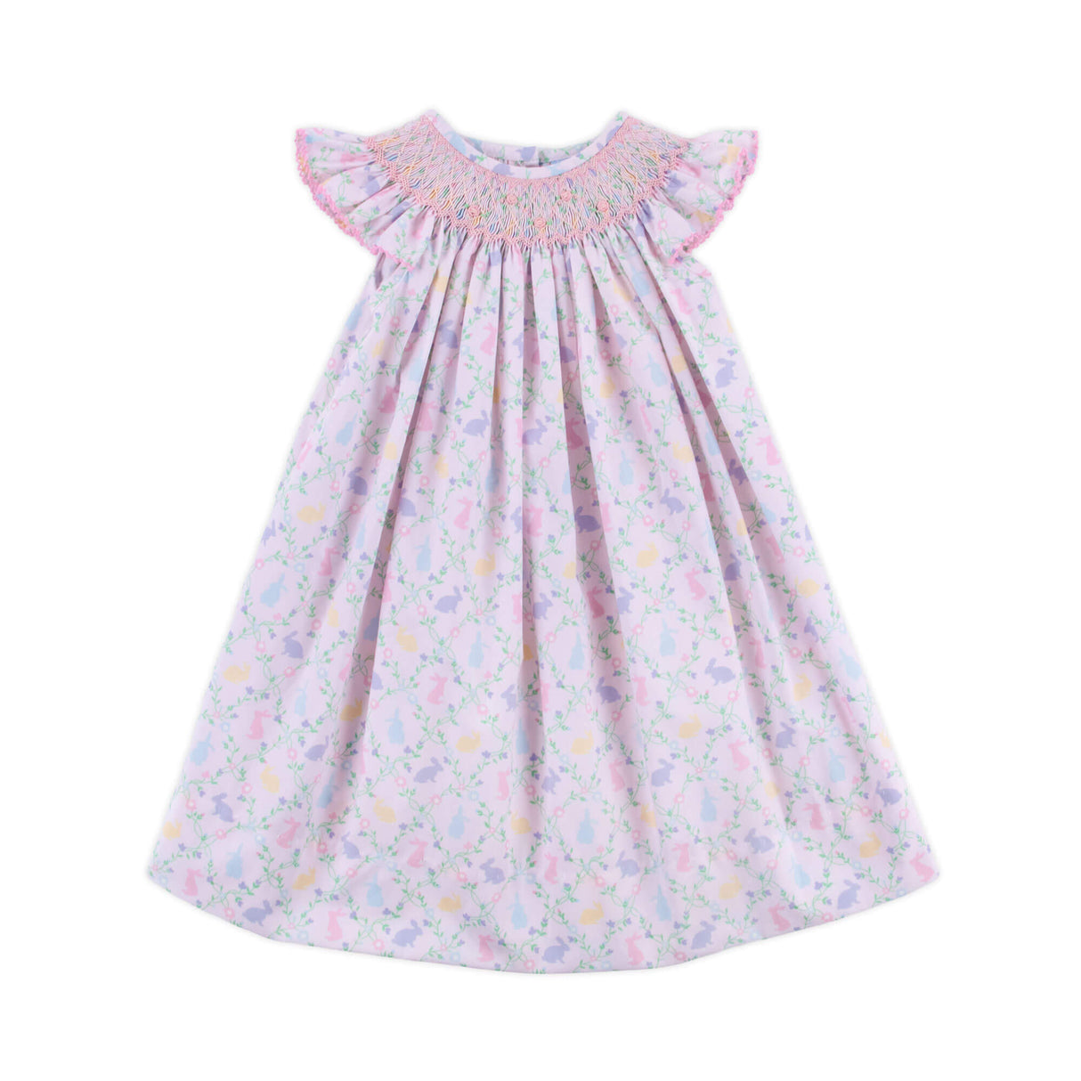 Easter Vine Smocked Pink Angel Sleeve Dress