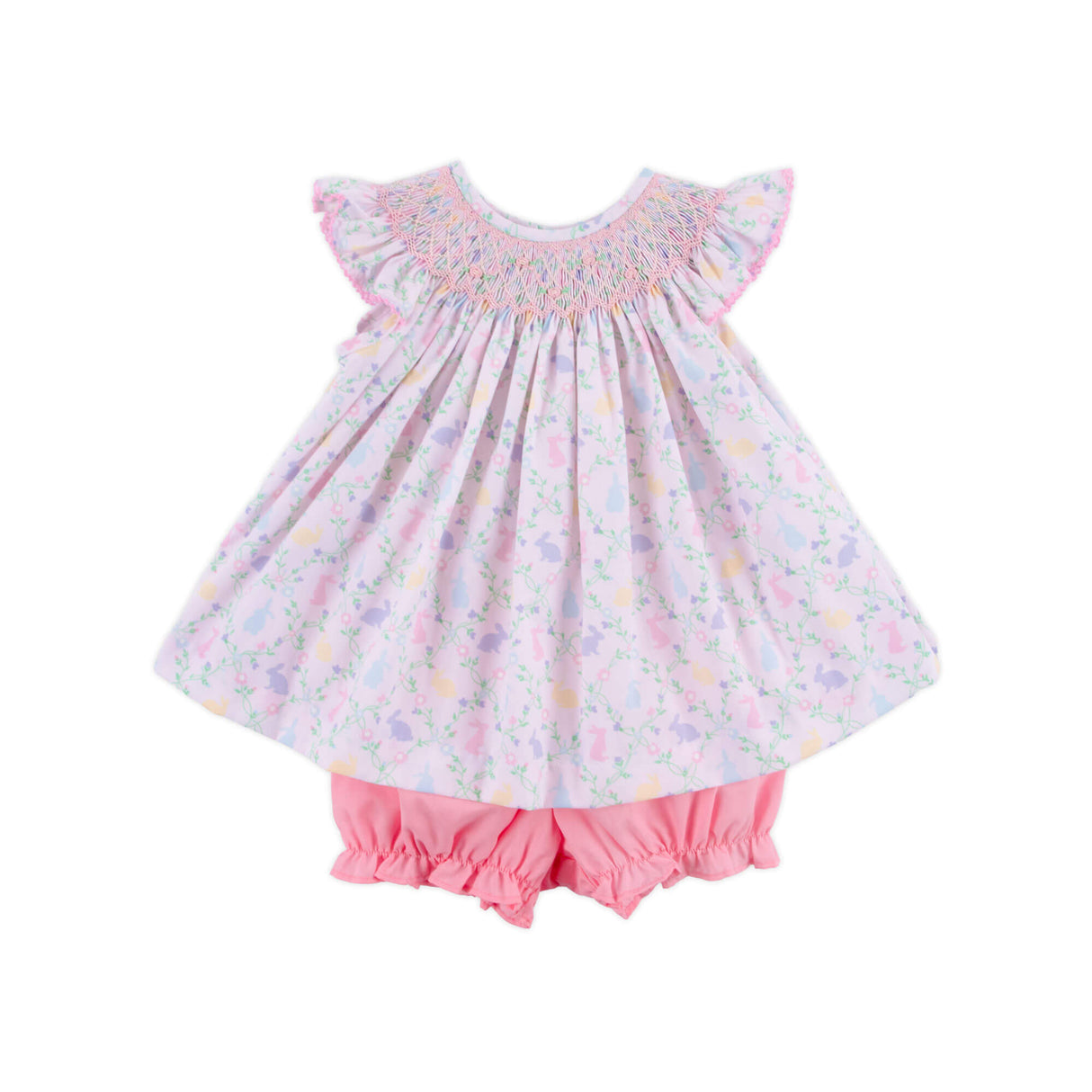 Easter Vine Smocked Pink Angel Sleeve Bloomer Set