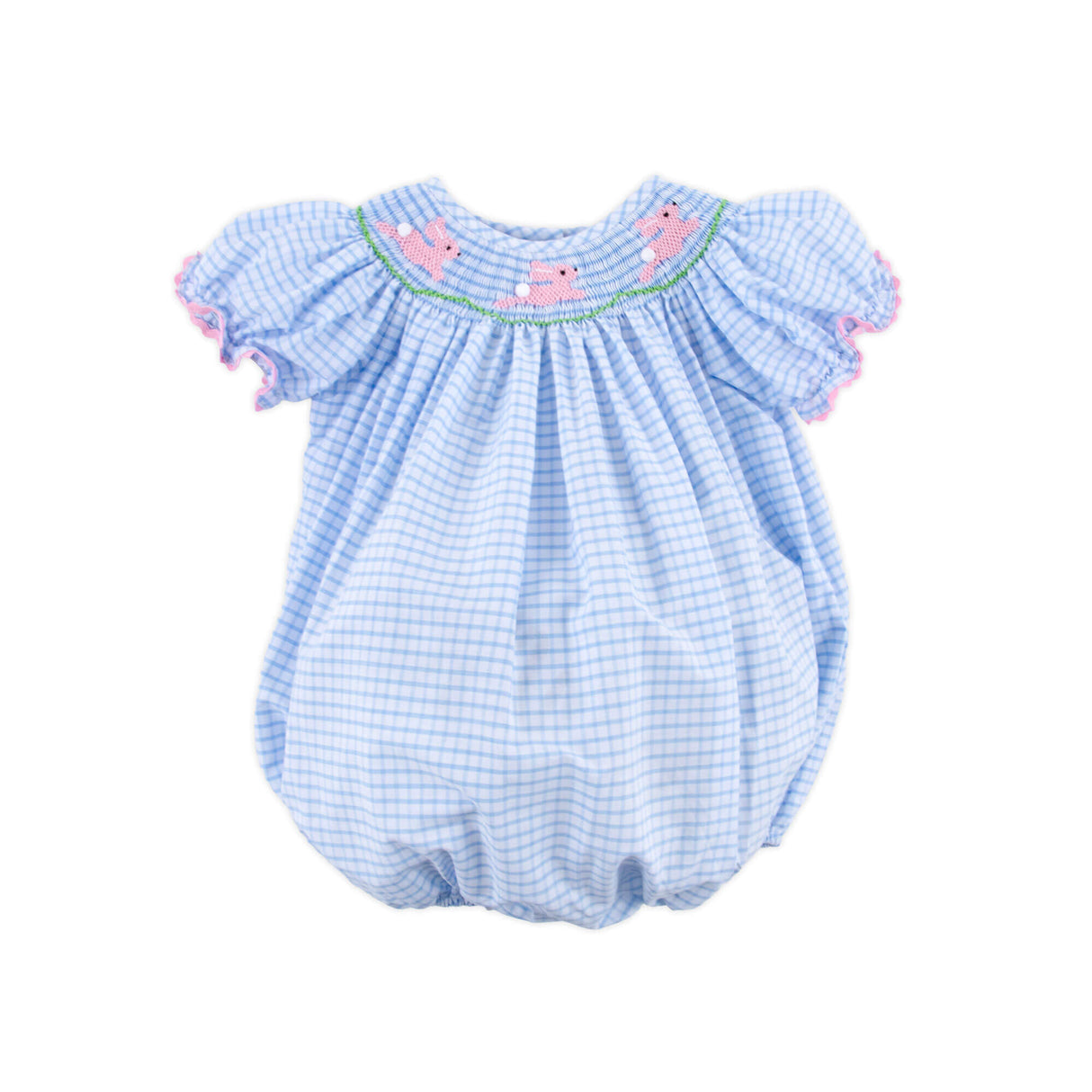 Bunny Love Smocked Light Blue Windowpane Bubble