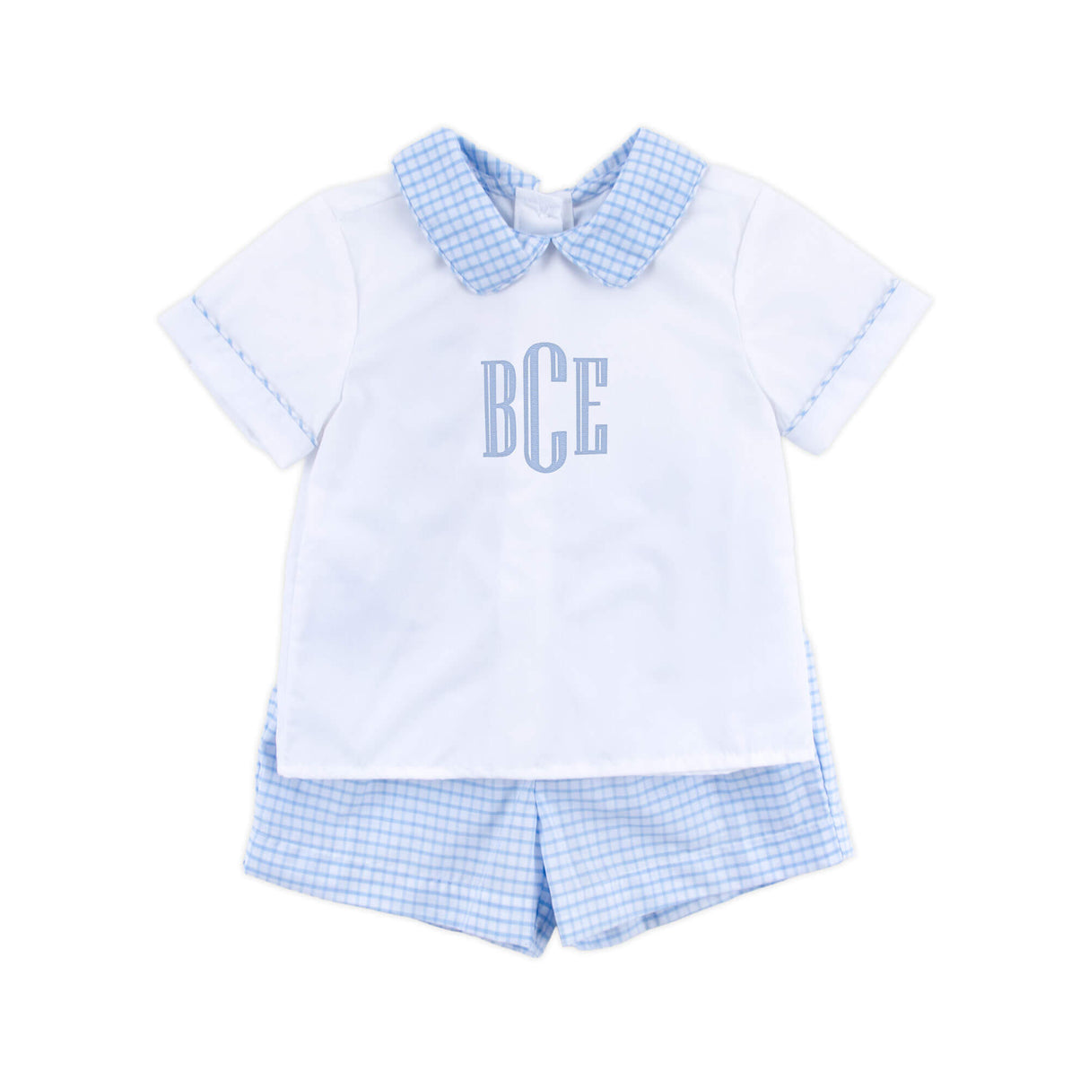 Light Blue Windowpane Collared Short Set