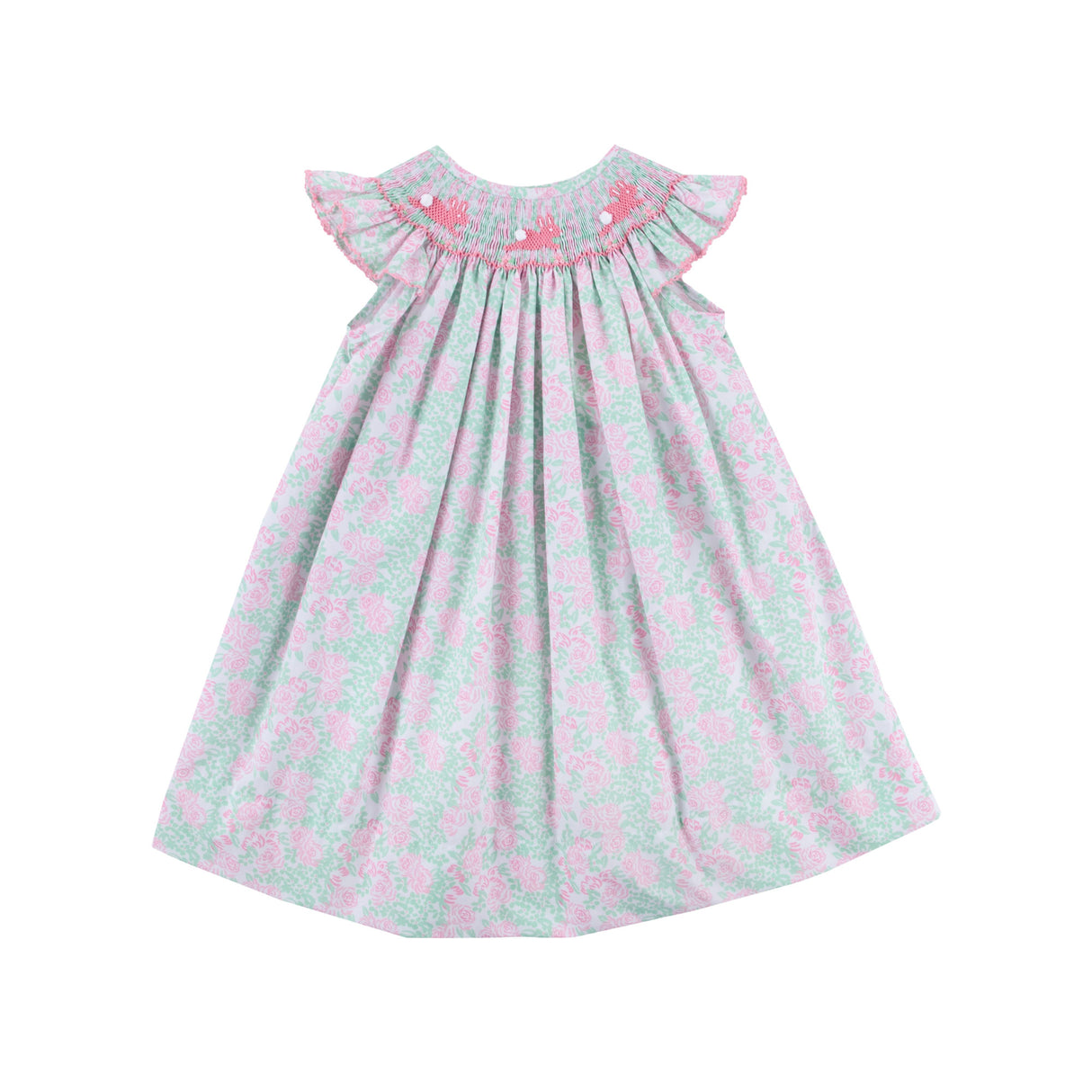 Blooming Garden Smocked Pink Angel Sleeve Dress