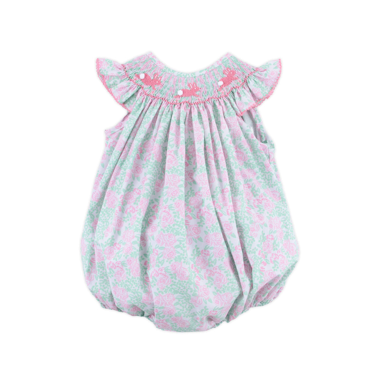 Blooming Garden Smocked Pink Angel Sleeve Bubble