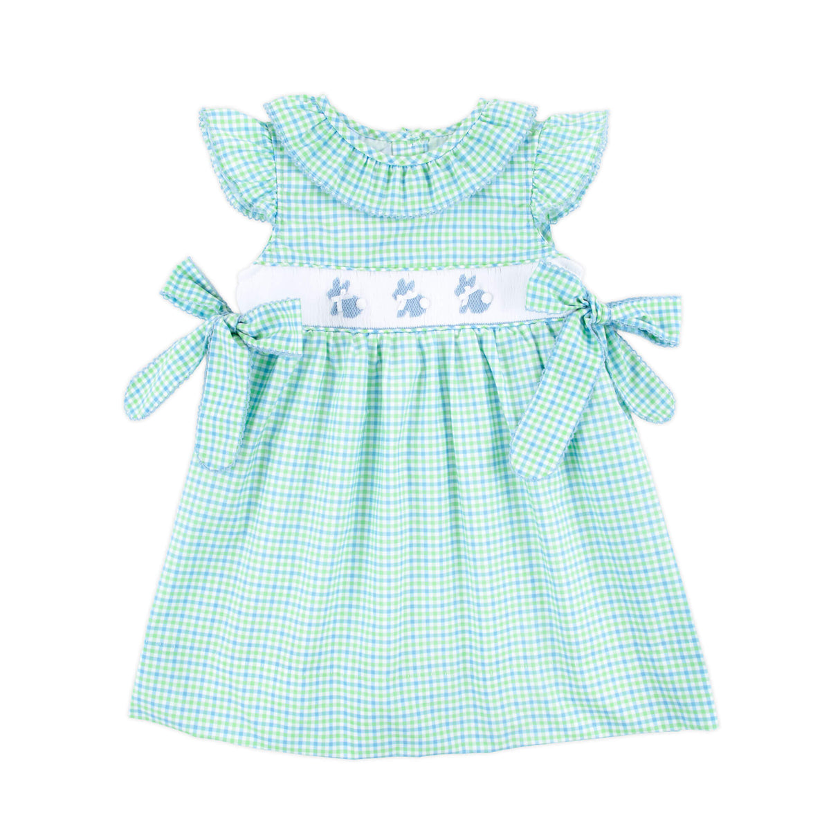 Easter Bunny Smocked Blue & Green Gingham Beverly Dress