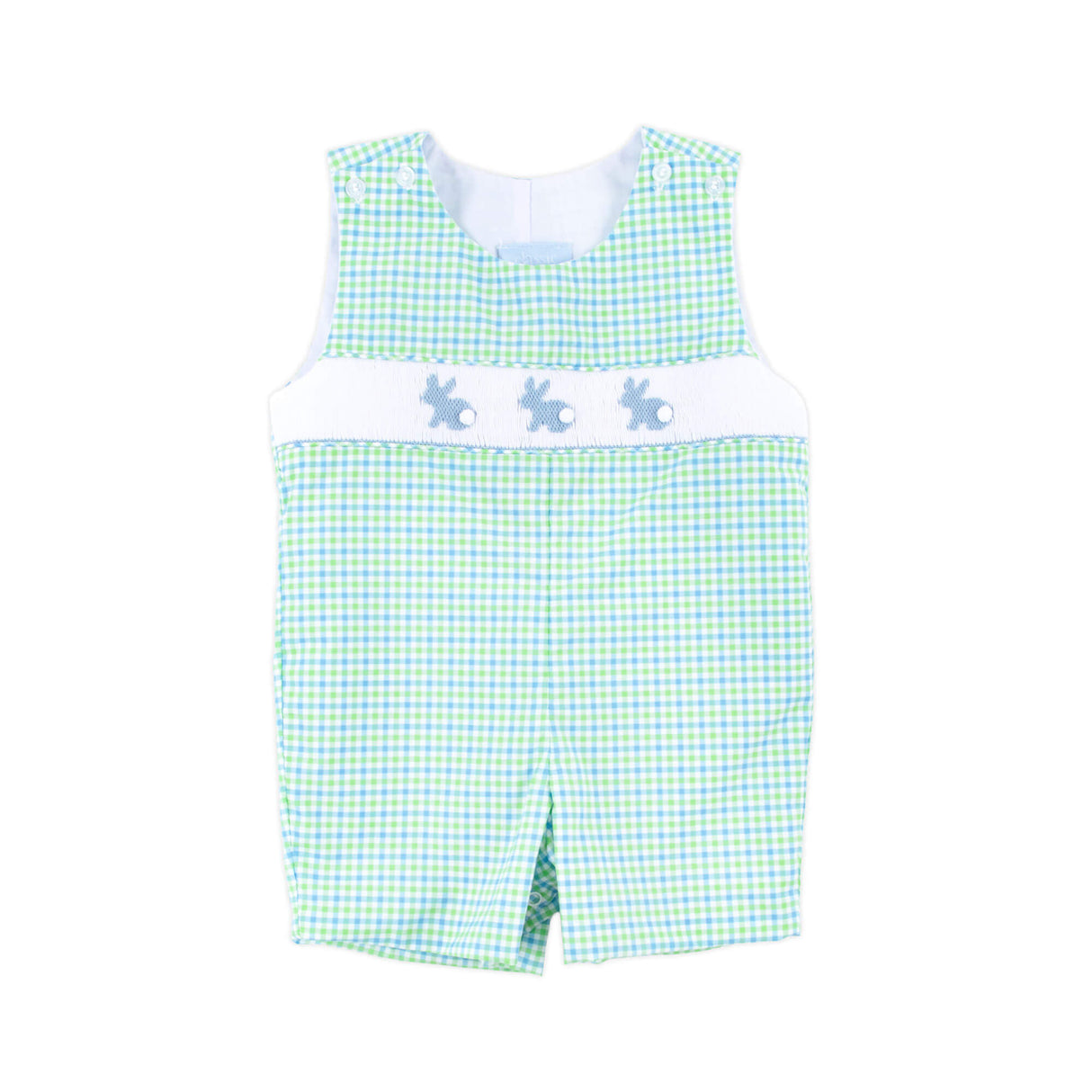 Easter Bunny Smocked Blue & Green Gingham Jon Jon