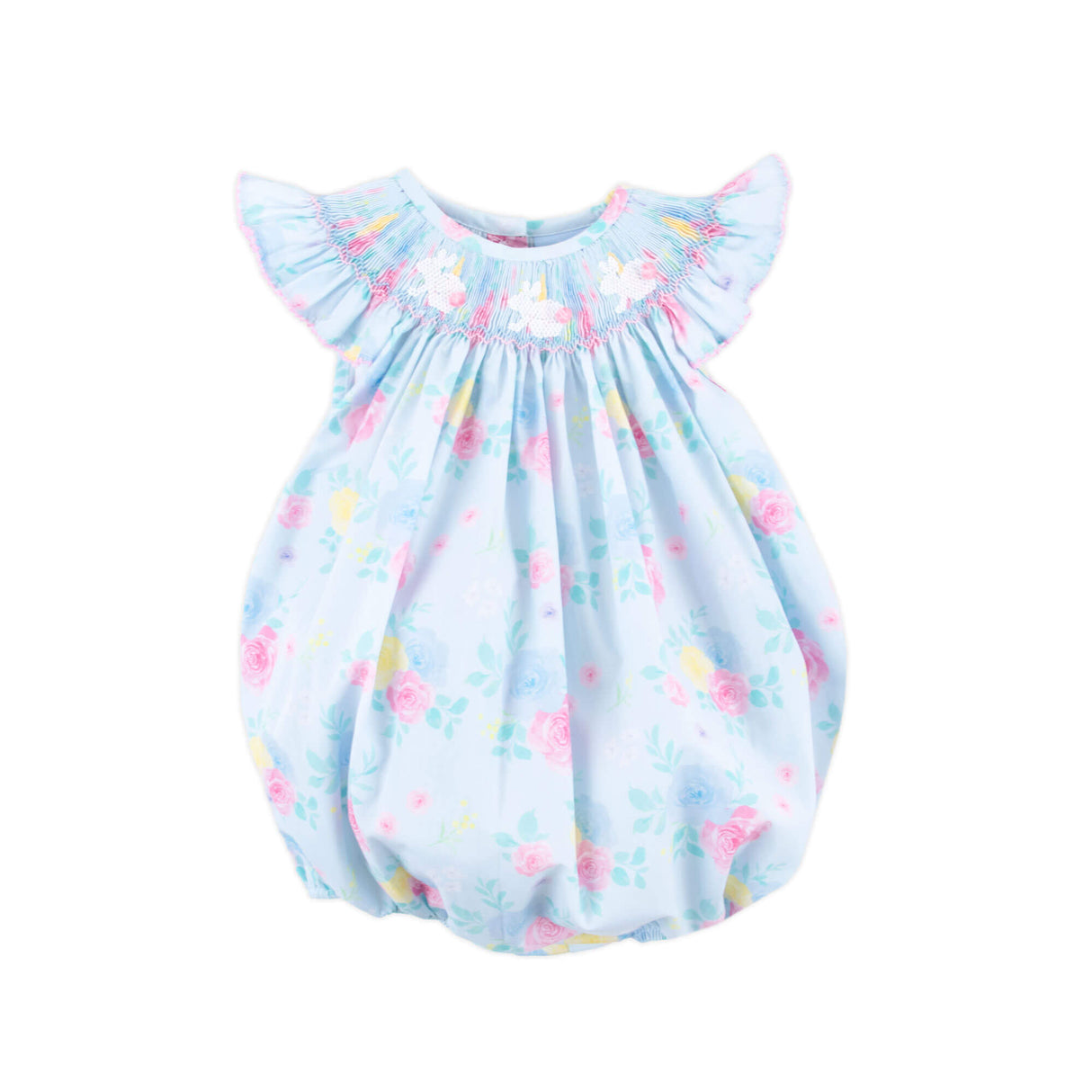 Bunny Smocked Turquoise Angel Sleeve Bubble