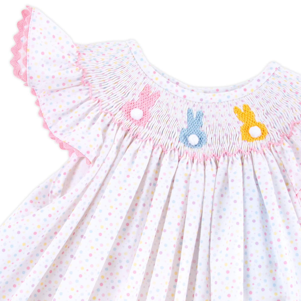 Rainbow Peeps Smocked Polka Dot Angel Sleeve Dress