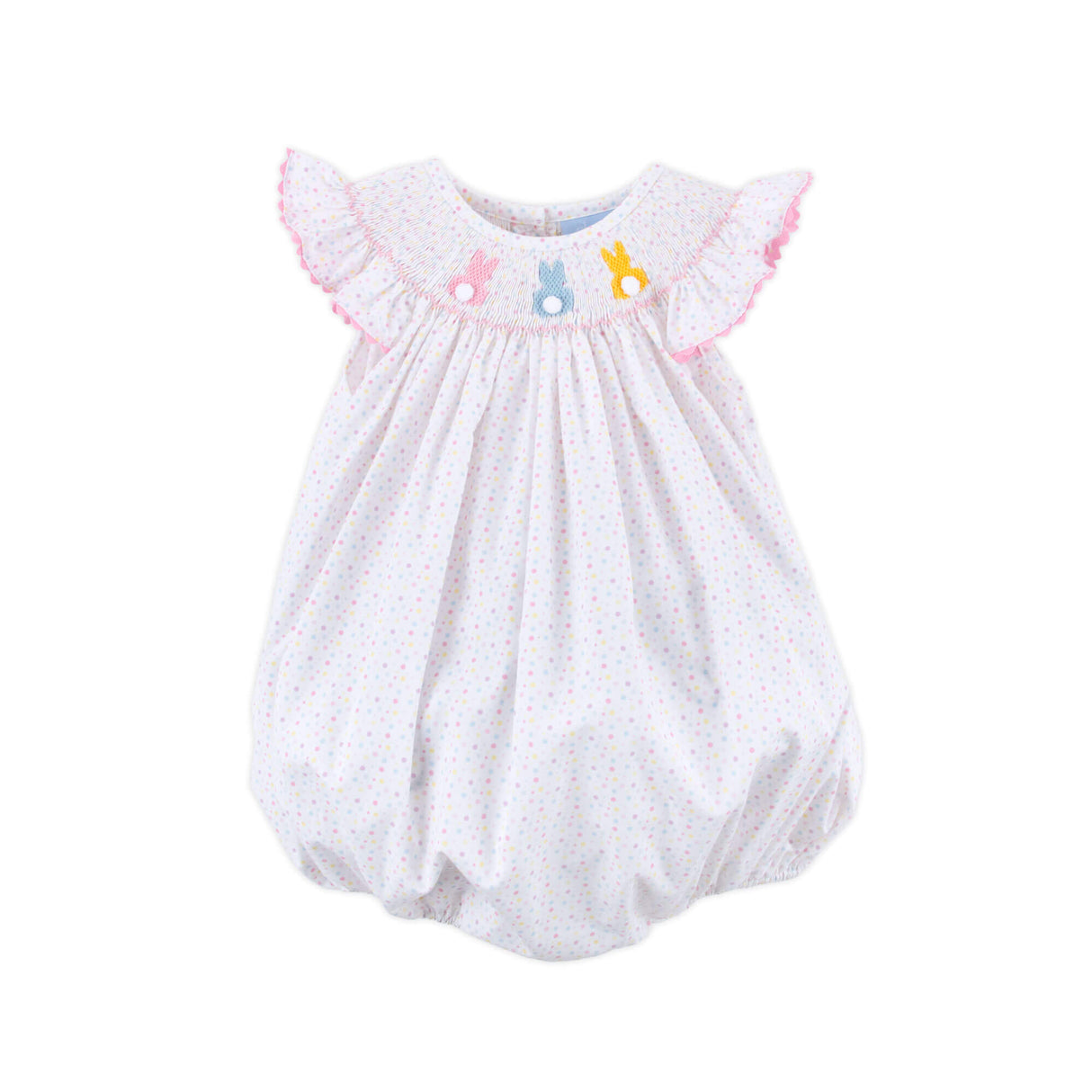 Rainbow Peeps Smocked Polka Dot Angel Sleeve Bubble