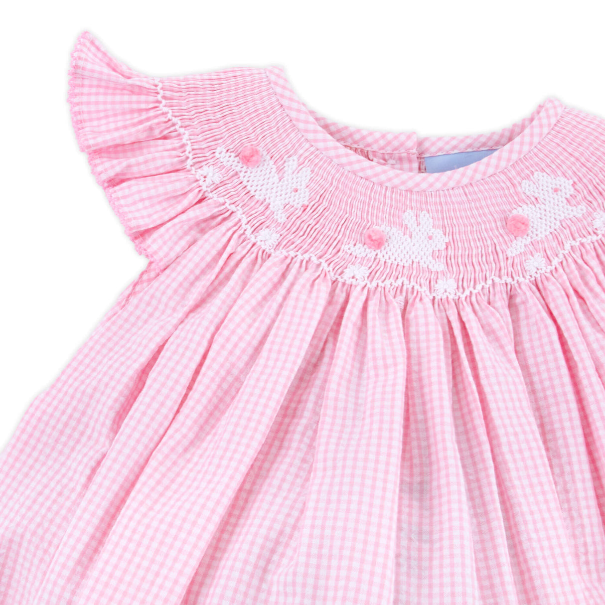 Hop Hop Bunnies Smocked Pink Gingham Angel Sleeve Bubble