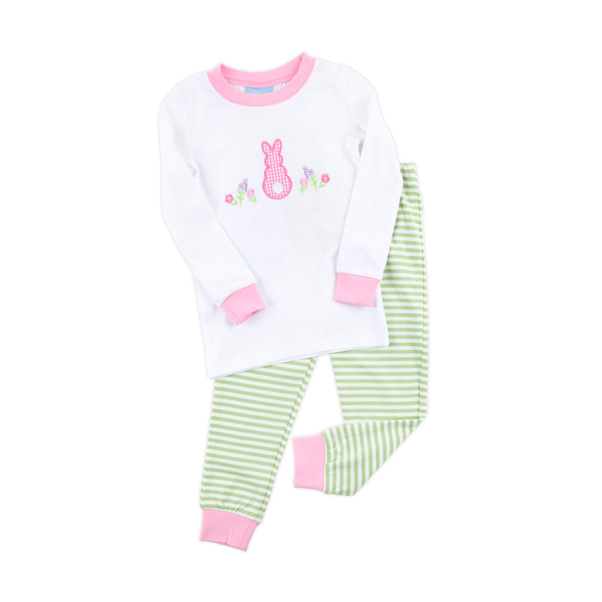 Easter Bunny Pink Trim Green Stripe Pajamas