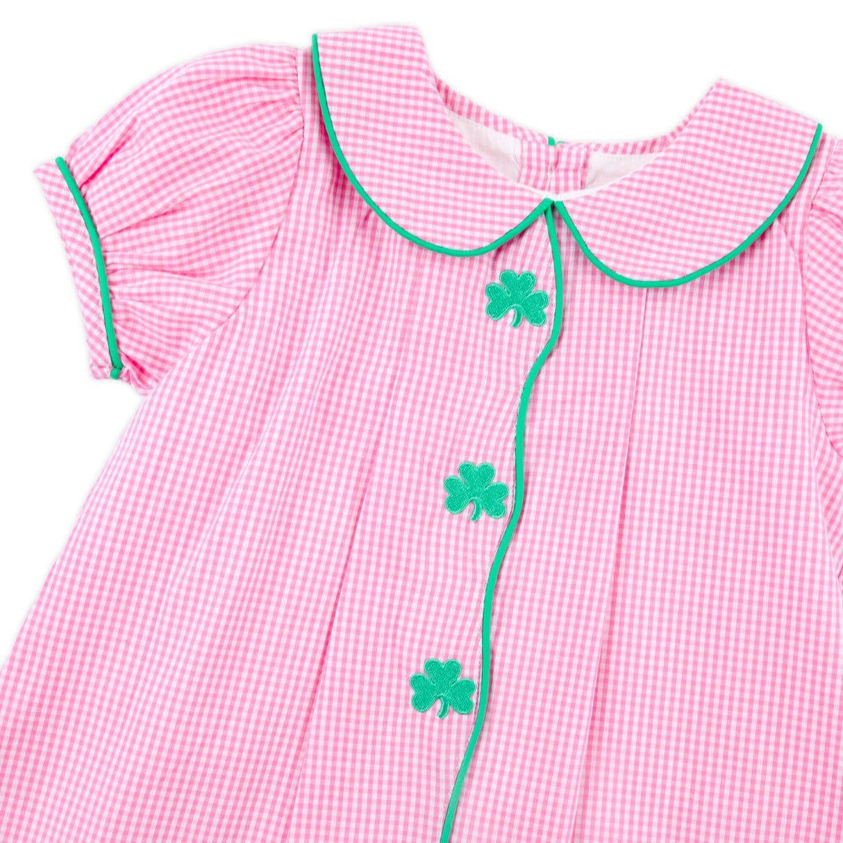 Shamrock Embroidered Pink Gingham Jane Dress