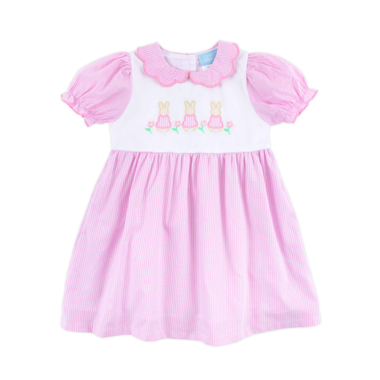 Storybook Bunny Trio Pink Gingham Dress
