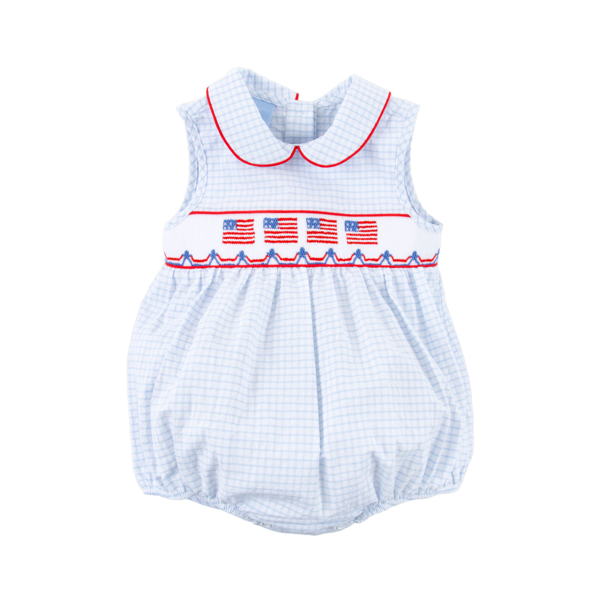 Dazzling Flag Smocked Blue Windowpane Collared Bubble