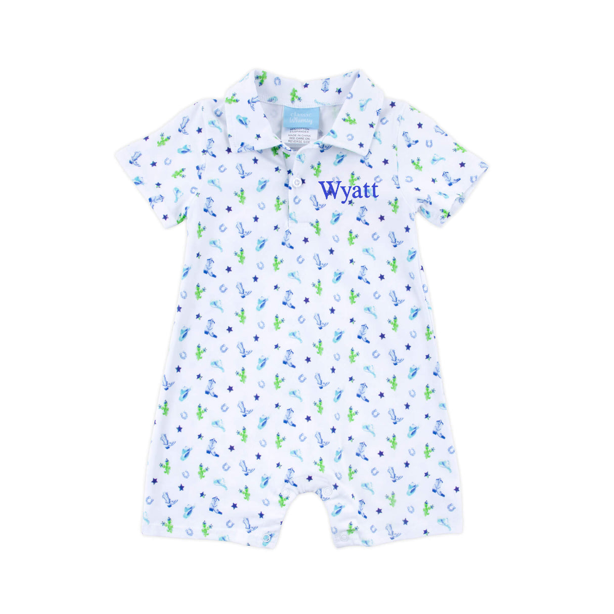 Western Cowboy Blue Polo Romper