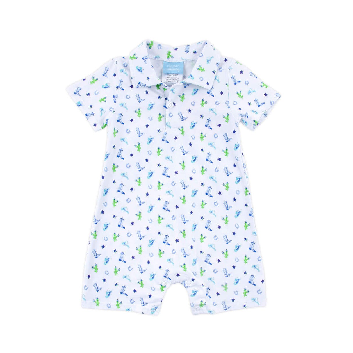 Western Cowboy Blue Polo Romper