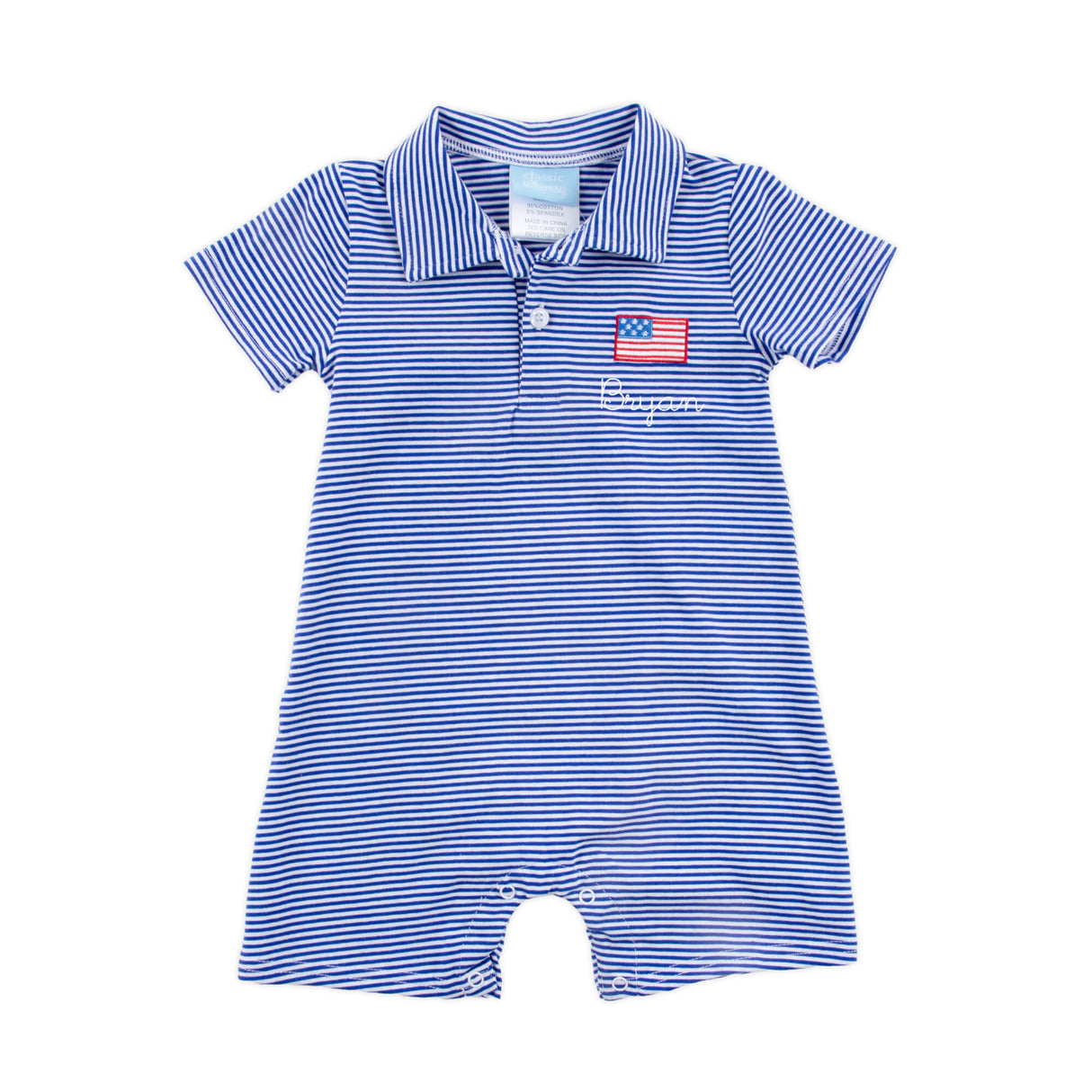 Patriotic Spirit Blue Stripe Polo Romper