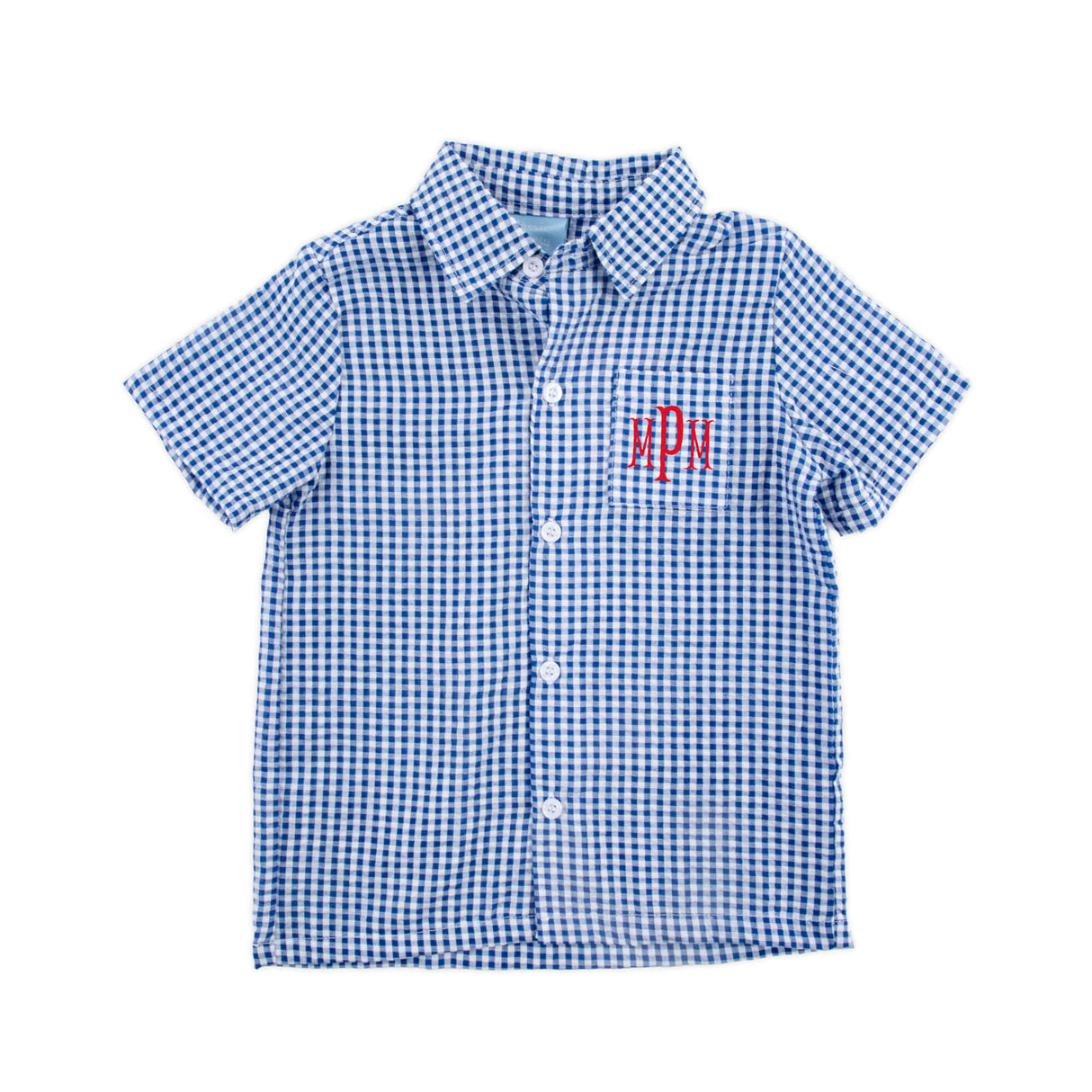 American Spirit Blue Gingham Short Sleeve Button Down
