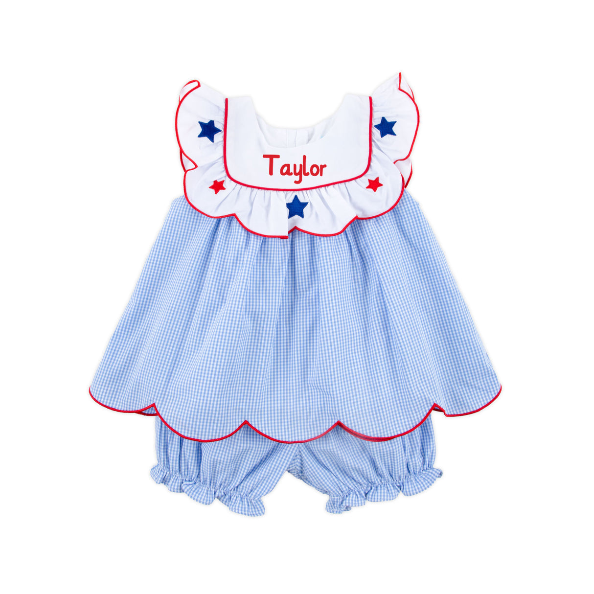 Gleaming Stars Blue Gingham Lacey Bloomer Set