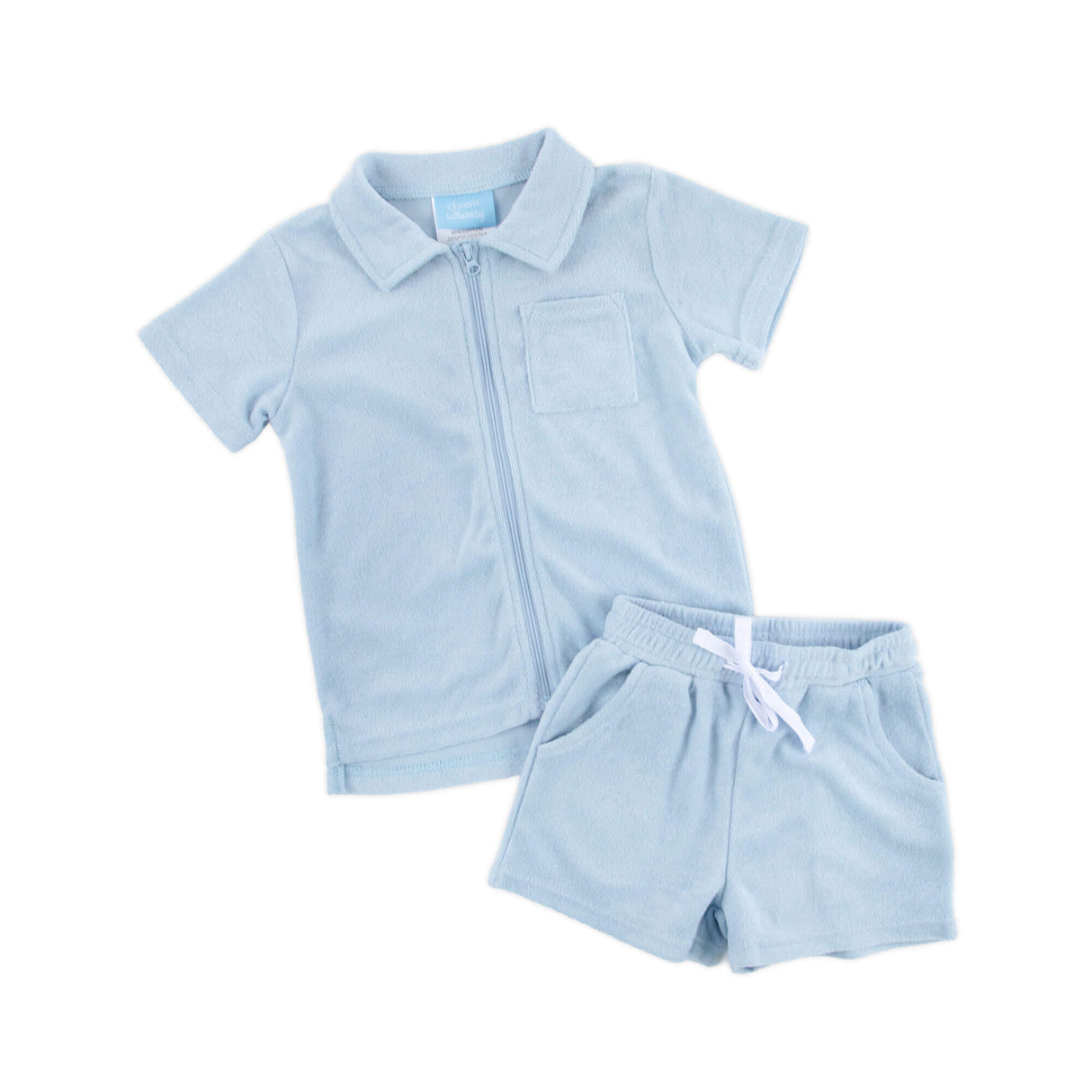 Light Blue Terry Swim Cover Up Short Set