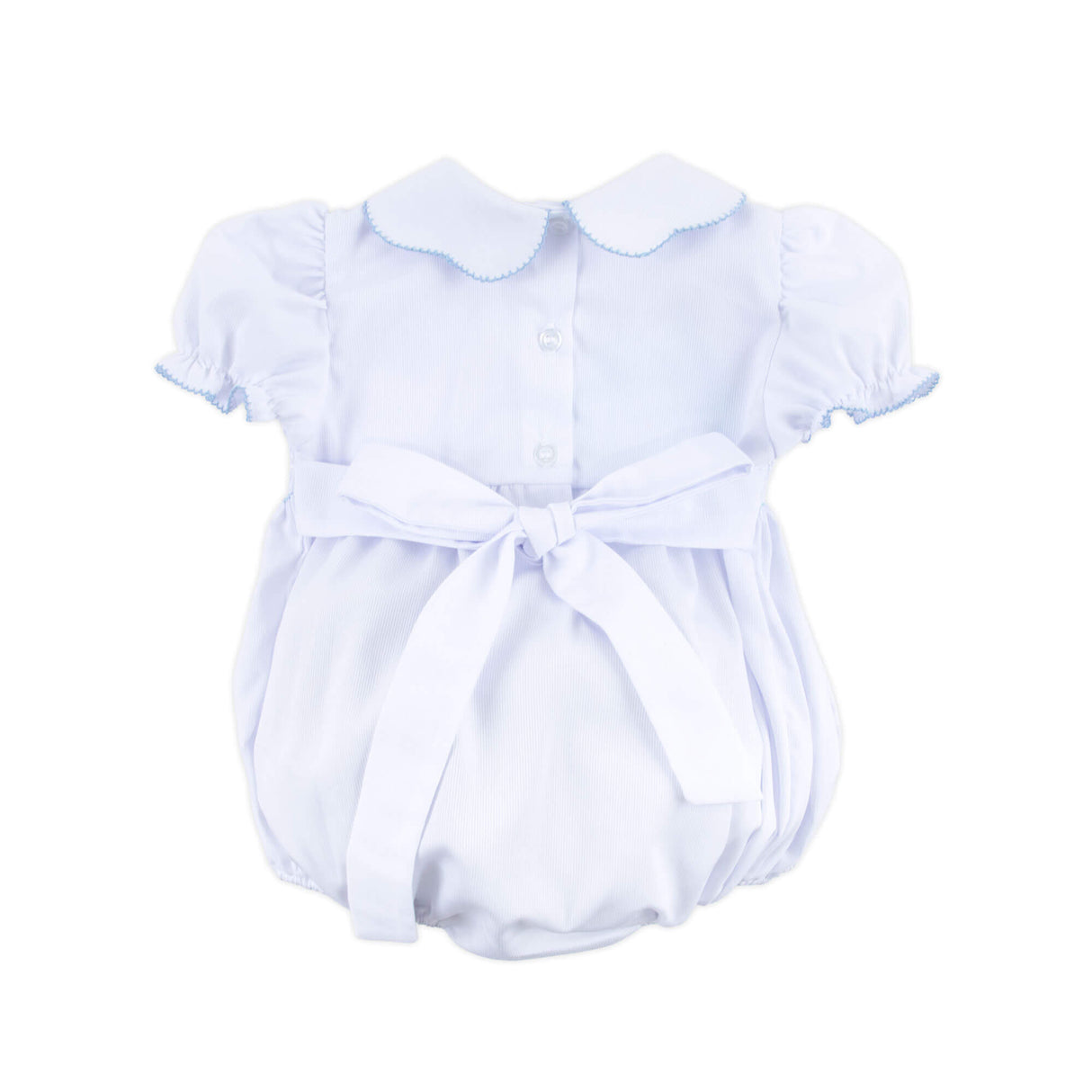 Cross Smocked White Pique Collared Bubble