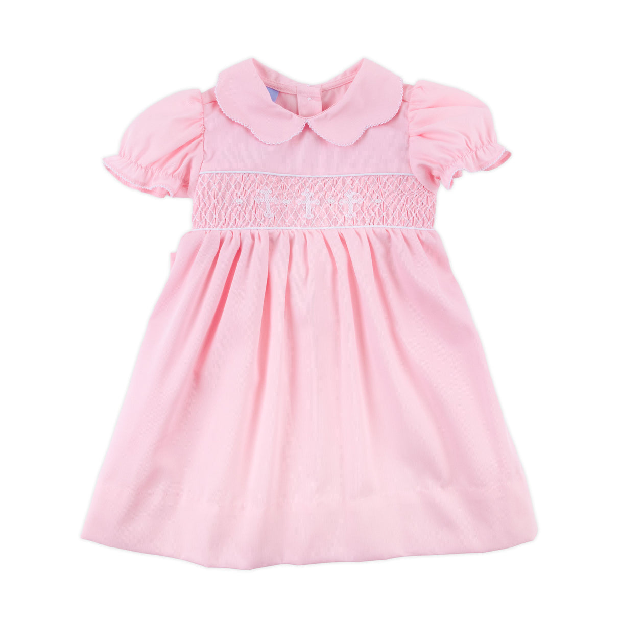 Cross Smocked Pink Pique Collared Dress