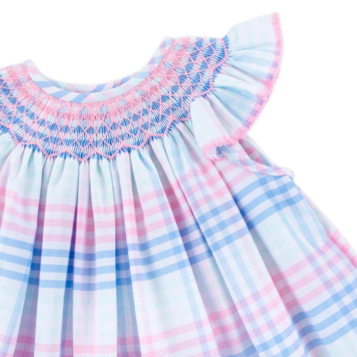 Pastel Plaid Smocked Angel Sleeve Dress
