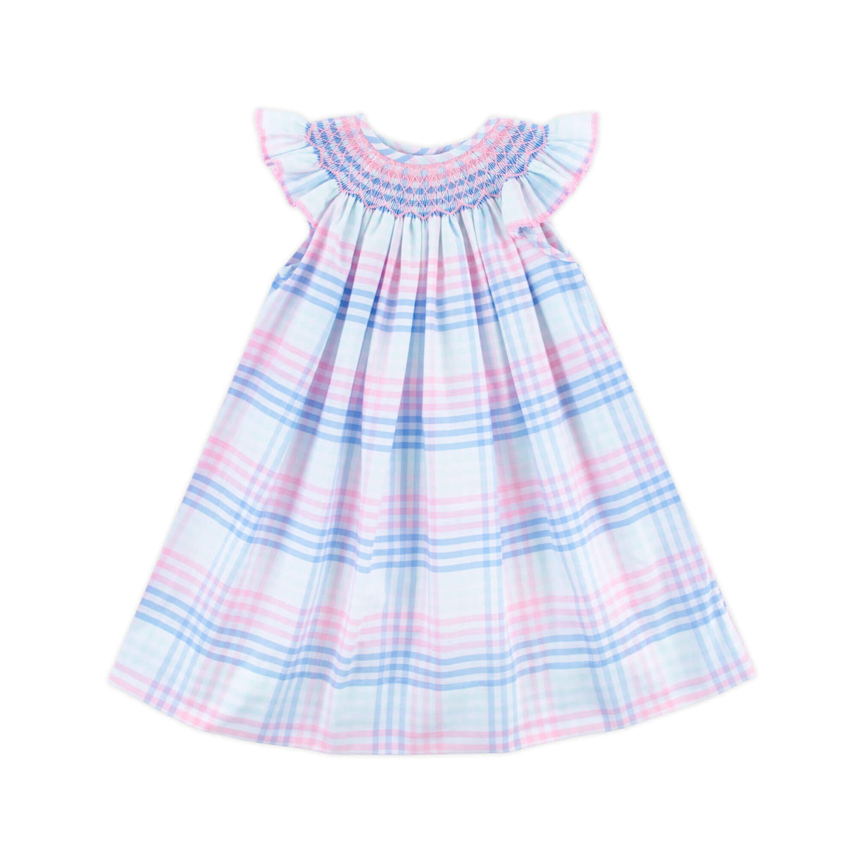 Pastel Plaid Smocked Angel Sleeve Dress