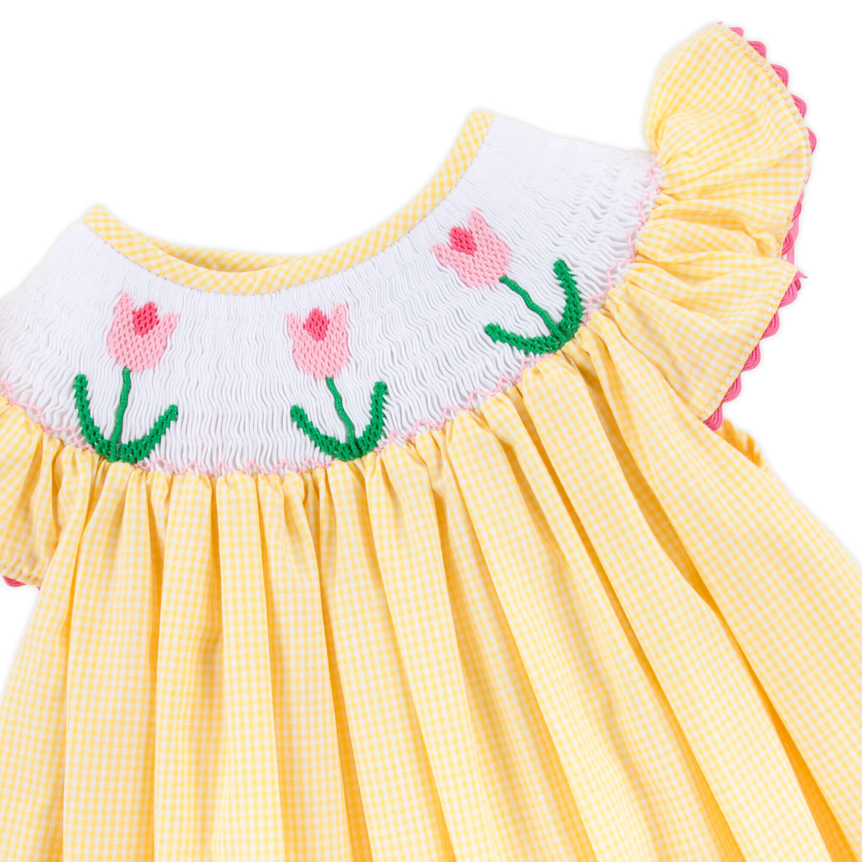 Tulip Smocked Mini Yellow Gingham Angel Sleeve Dress