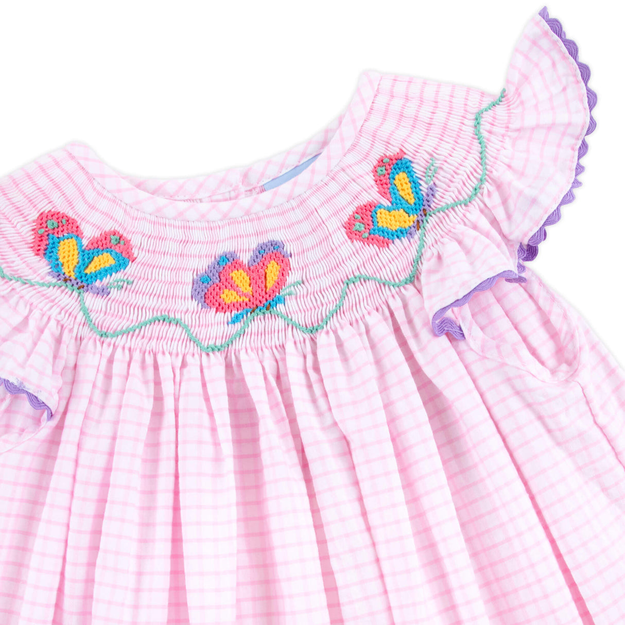 Butterfly Magic Smocked Windowpane Angel Sleeve Dress