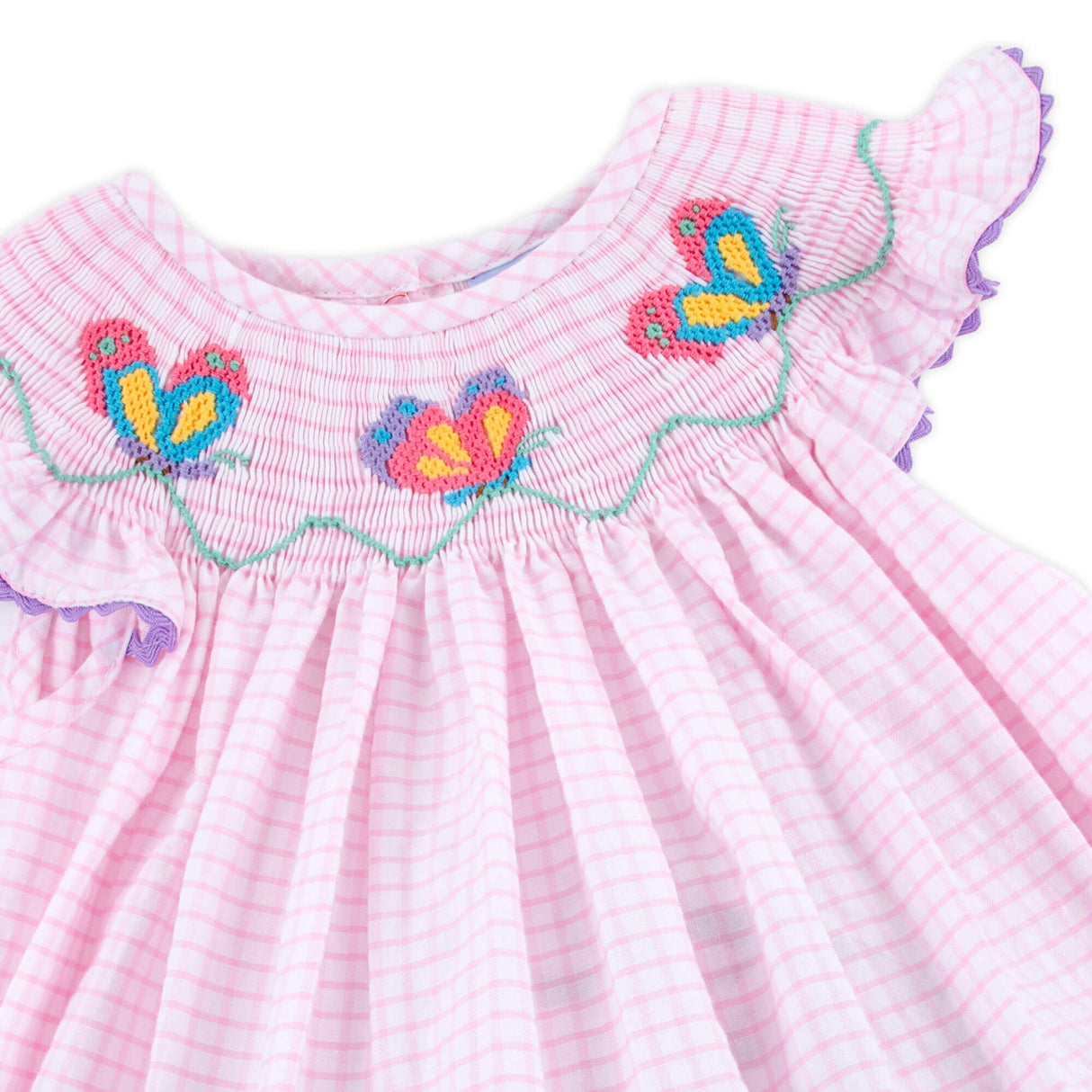 Butterfly Magic Smocked Windowpane Angel Sleeve Bubble